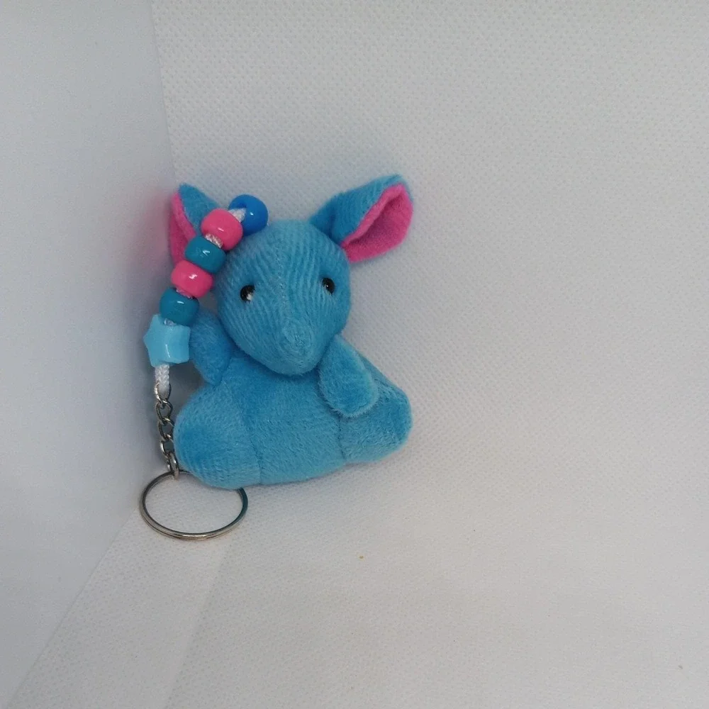 Adorable Cute Plush Blue and Pink Ears Mouse Keychain